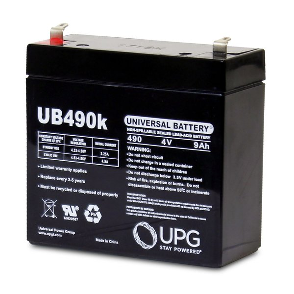 Upg Sealed Lead Acid Battery, 4 V, 9Ah, UB490, F1 Faston Tab Terminal, AGM Type D5798